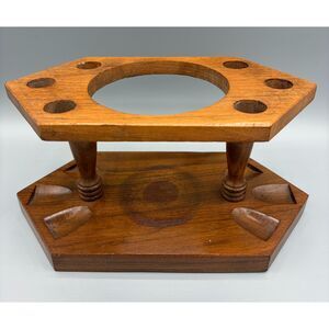 Vintage MCM Wood Six Pipe Tobacco Stand Holder Masculine Gift Man Cave